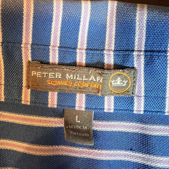 Peter Millar Polo Shirt Mens L Summer Comfort Blue Striped Short Sleeve Stretch - Picture 3 of 6